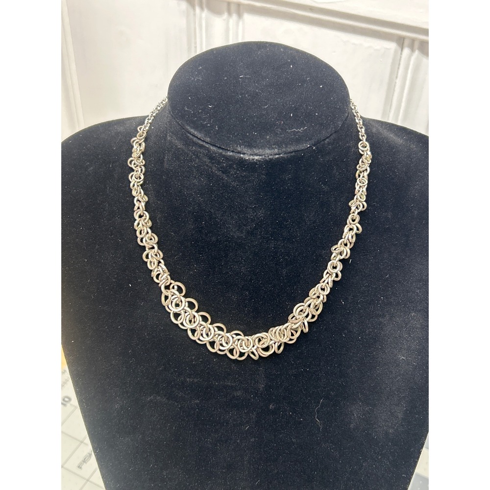 Vtg Avon Necklace Silver Tone Chainmail Interlocking Chain Link‎ Multi-Circle